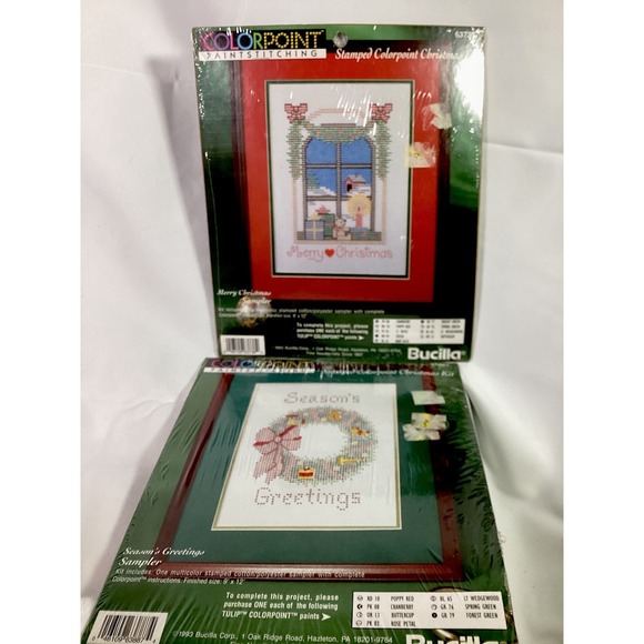Bucilla Other - 2‎ Vintage Bucilla Colorpoint Paint Stitching Merry Christmas Sampler Kit #63738